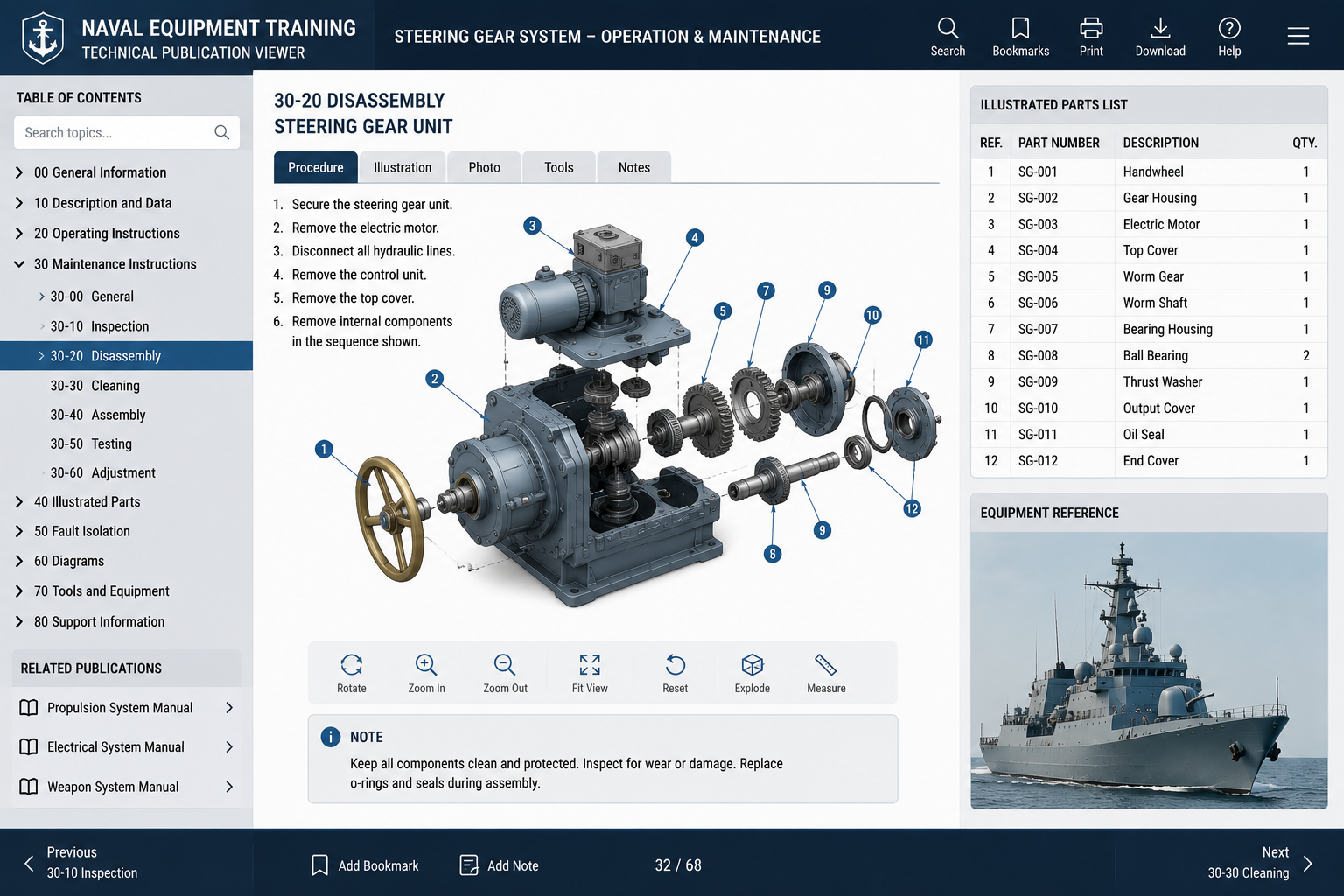 Naval equipment interactive training interface